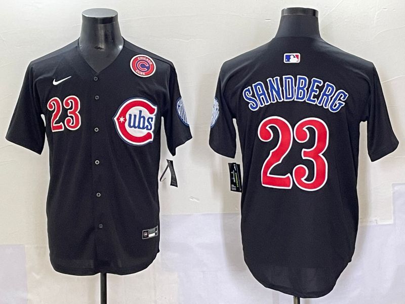 Men 2025 Chicago Cubs 23 Sandberg Black Fashion Retro Nike MLB Jersey style 3